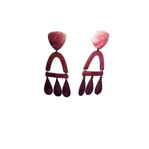 We Dream in Colour Castara Hand-Painted Brass Statement Earrings Plum Pink OS